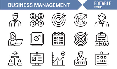 Corporate leadership and performance tracking line icons