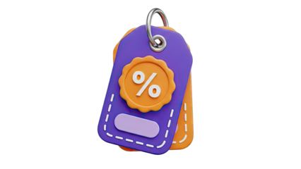 3D Rendered Discount Tags with Percentage Symbol