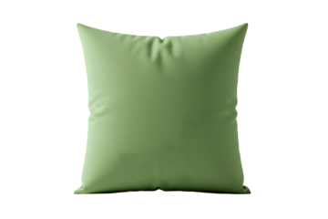 Soft green square pillow on white background isolated on transparent background