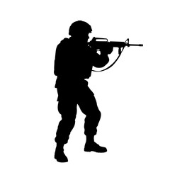 Silhouette Soldier Aiming Rifle Gun Black Background Military Combat Action