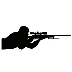 Silhouette of Soldier Aiming Sniper Rifle with Scope