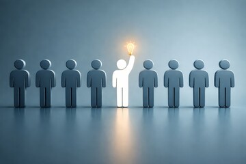 Leadership and Innovation Concept &mdash; Standout Figure Holding Glowing Light Bulb