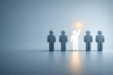 Creative Teamwork and Leadership Concept &mdash; One Person Holding Bright Light Bulb