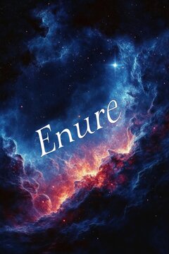 Glowing blue and orange cosmic nebula with a bright star, swirling interstellar gas clouds and the word Enure across the scene, evoking awe and wonder