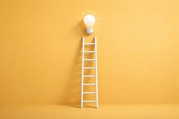 Ladder to Bright Idea on Yellow Background