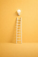 Ladder to Glowing Lightbulb on Yellow Background &mdash; Innovation and Success Concept