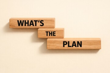 &ldquo;What&rsquo;s the Plan&rdquo; Text on Wooden Blocks with Blank Copy Space
