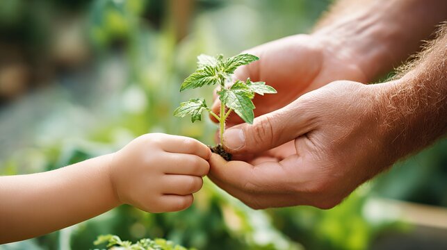 Generational Growth: Nurturing Seedlings Together in Garden Hands