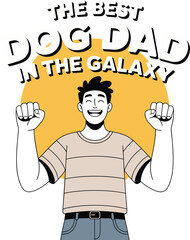 Happy Man with Fists Raised and Yellow Background smile