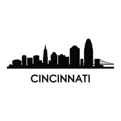 Obraz premium Cincinnati skyline silhouette with city name displayed underneath the buildings
