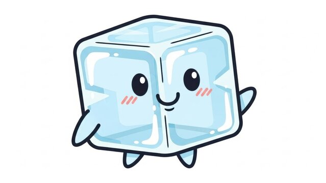 Cute anthropomorphic ice cube character waving hello with a cheerful expression