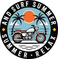 Motorcycle Surf Summer Round with Palm Trees and Sun