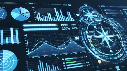 Abstract digital interface with data visualization and charts - Powered by Adobe