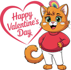 Orange Cat Wearing Red Sweater Celebrating Valentines Day