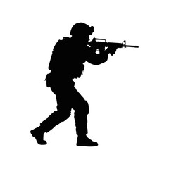 Silhouette Soldier Aiming Rifle Weapon Combat Military Action Isolated White Background