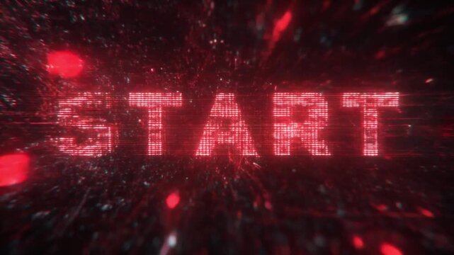 NEON START glows in red as digital particles stream by, a sci-fi tunnel of light and wonder for all