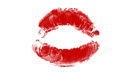 Fototapeta premium Red Lipstick Kiss Mark on White Background