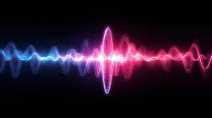 Abstract Visualization of Pink and Blue Audio Spectrum on a Black Background Representing Digital Signal Processing and Data Communication