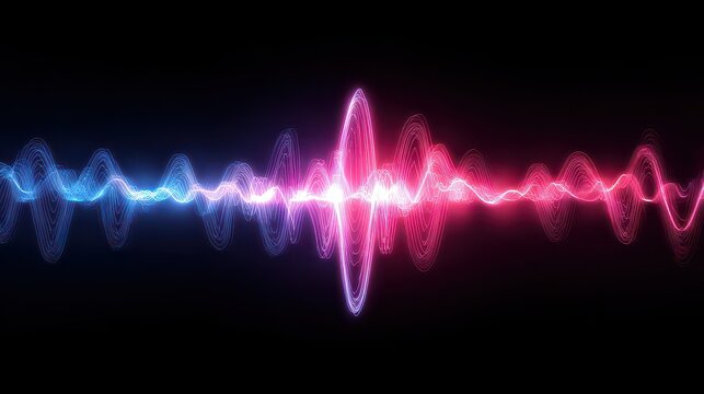 Abstract Visualization of Pink and Blue Audio Spectrum on a Black Background Representing Digital Signal Processing and Data Communication - Powered by Adobe