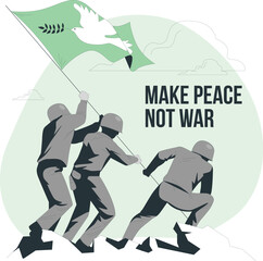 Soldiers Pulling on a Flag with a Dove and the Slogan Make Peace Not War