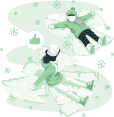 Two children sledding down a snowy hill, enjoying winter fun together