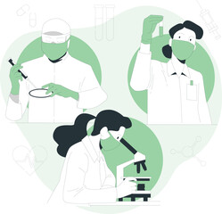 Scientists conducting research in a laboratory setting with various equipment and microscopes