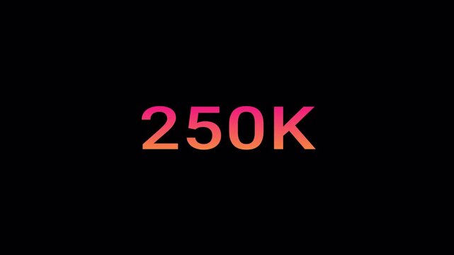 500k counting numbers animation on black background, 0 to 500k numbers counting with alpha channel.