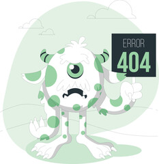 A monster with green spots standing in a white background holding an error sign