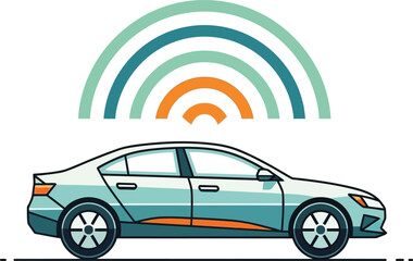 Illustrated car with rainbow signal isolated on transparent background