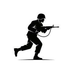 Obraz premium Silhouette Soldier Running With Rifle