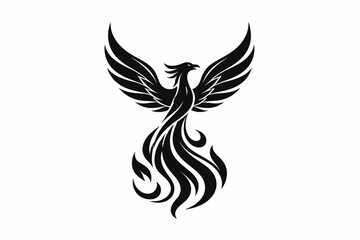 Obraz premium Black Silhouette of Phoenix Bird Rising from Flames