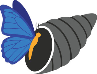 Blue butterfly on caterpillar, isolated on transparent background
