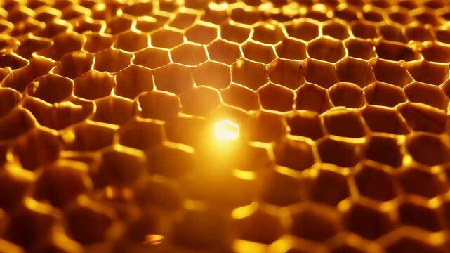 Close Look at Honeycomb Structure Created by Bees in a Hive