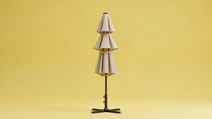 White multi-tiered floor lamp with black base against yellow background transparent background