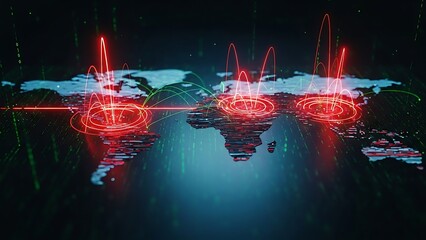 Global Network Connections with Red Hotspots world map