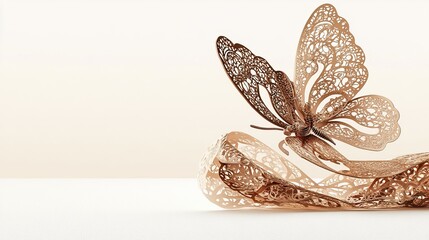 Delicate Lace Butterflies in Soft Sepia on an Ethereal Beige Background