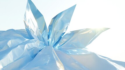 Delicate translucent light blue crystal formation with sharp facets and reflective edges