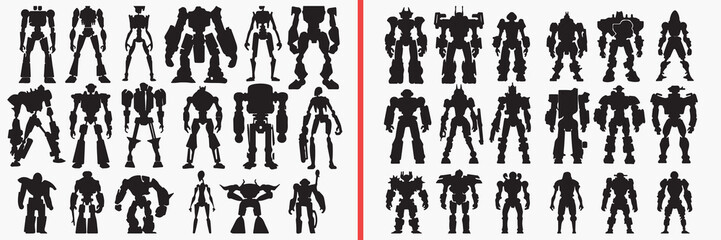 robot silhouette vector, sci fi robot black silhouettes, futuristic android illustration set, humanoid robot outline art, technology robot vector collection, artificial intelligence icon set, robot cl