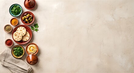 Cultural Cuisine Food Flat Lay with Text Space