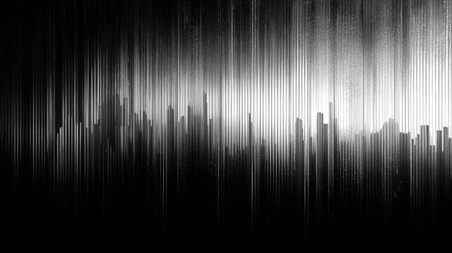 Dynamic abstract black and white vertical lines creating a stylized modern cityscape