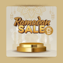 Ramadan sale square banner template design with 3d style text