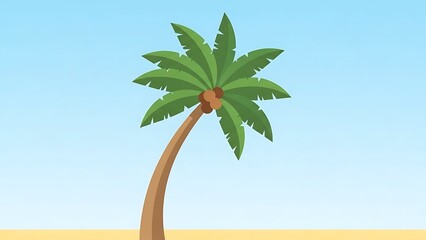 Flat Style Detailed Palm Tree Illustration on Sunny Beach Background