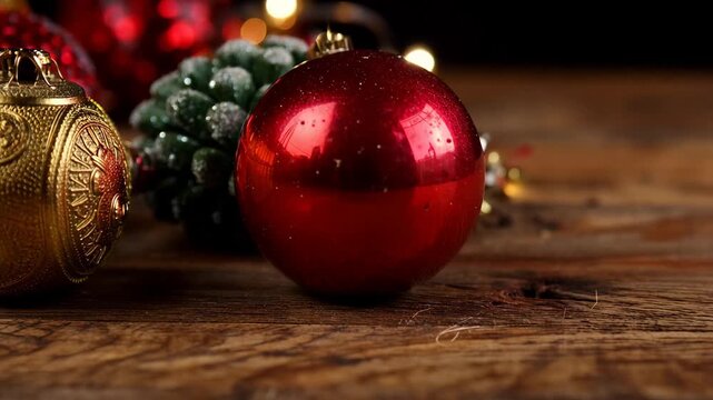Decorating a Wooden Table With Christmas Ornaments and Lights for Holiday Celebrations in December