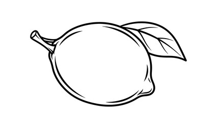 Line Art Illustration of a Fresh Lemon Fruit with Leaf