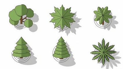 Simple Flat Design Different Type of Tree From Above Illustration
