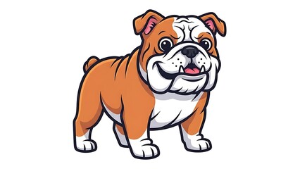 Cartoon Illustration of Cute Smiling Bulldog with White Background