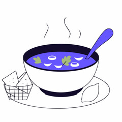 Steaming bowl of purple soup