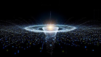 Swirling Vortex of Glowing Particles in Darkness abstract