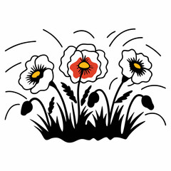 Three poppies blooming