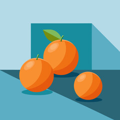 Three oranges on blue background